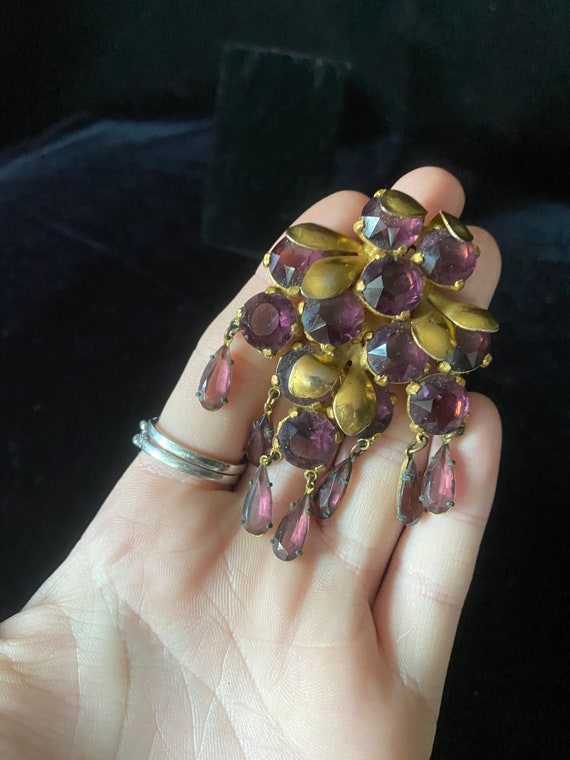 Vintage 1940’s gold and purple rhinestone dress c… - image 3