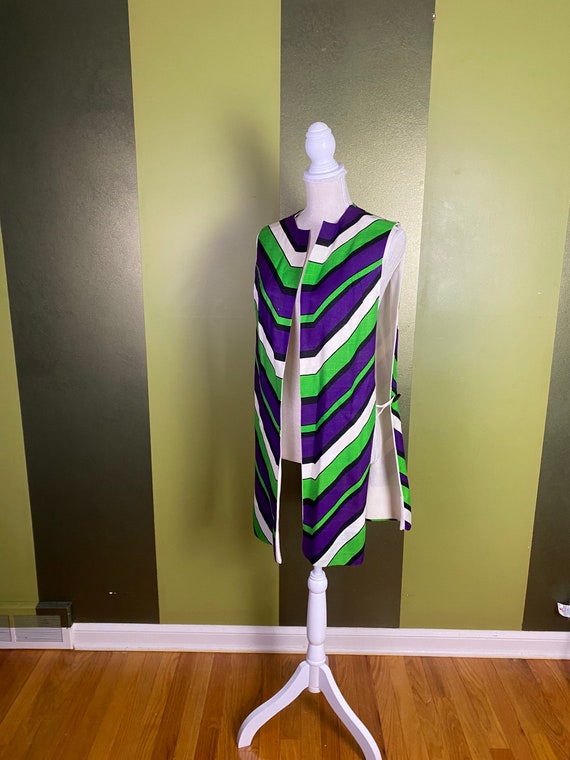 Vintage 1960’s green, purple and white stripe ope… - image 1