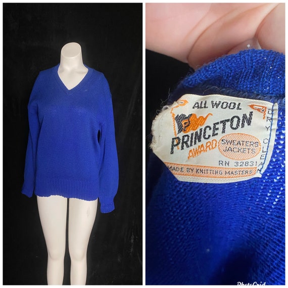 Vintage 1940’s blue wool vneck pullover collegiat… - image 1