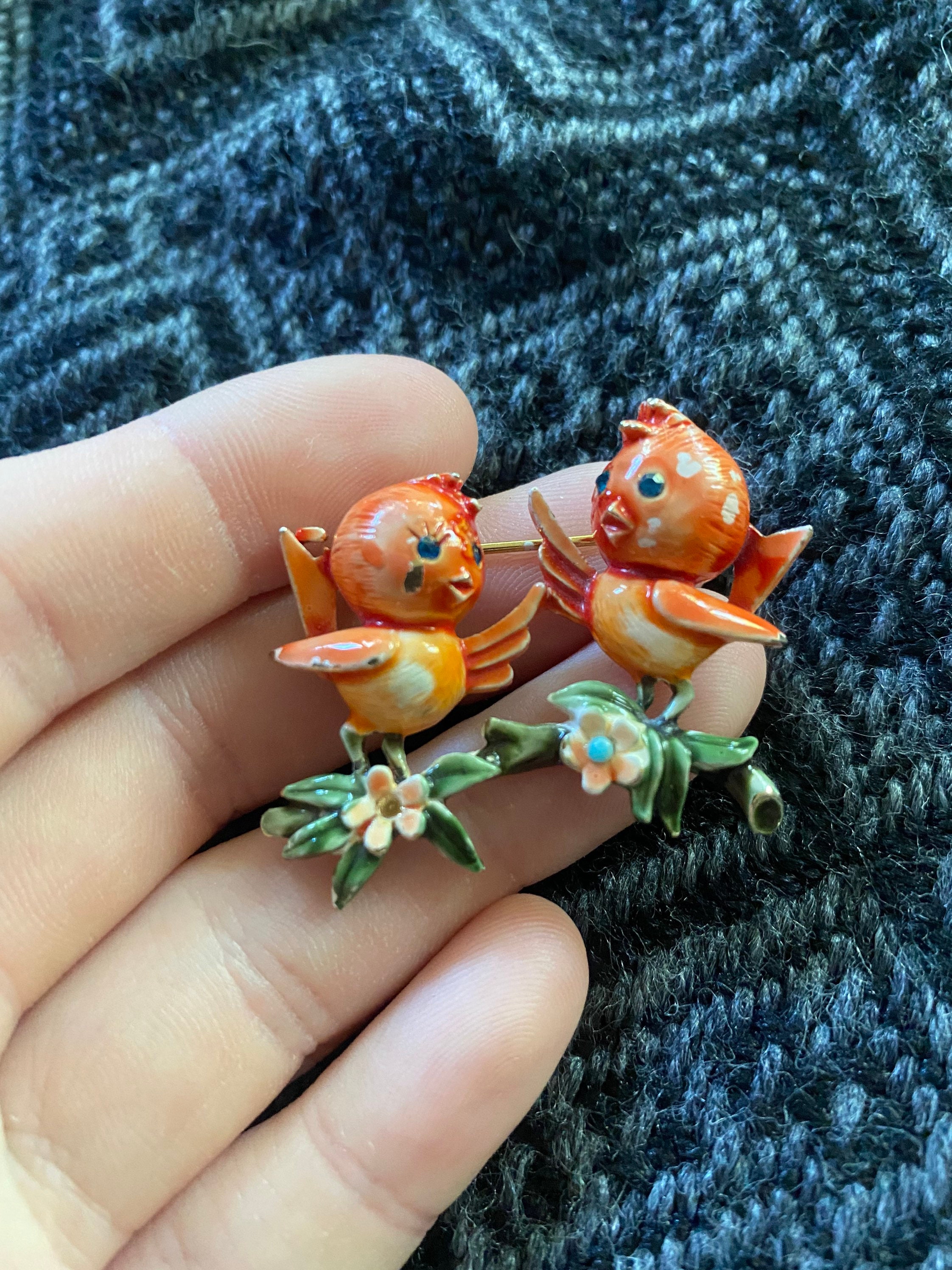 Vintage RARE Enamel Orange HAR Love Birds Brooch - Etsy