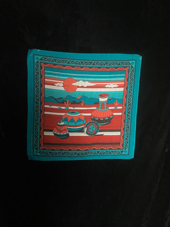 Vintage 1980’s teal and red southwest bandana