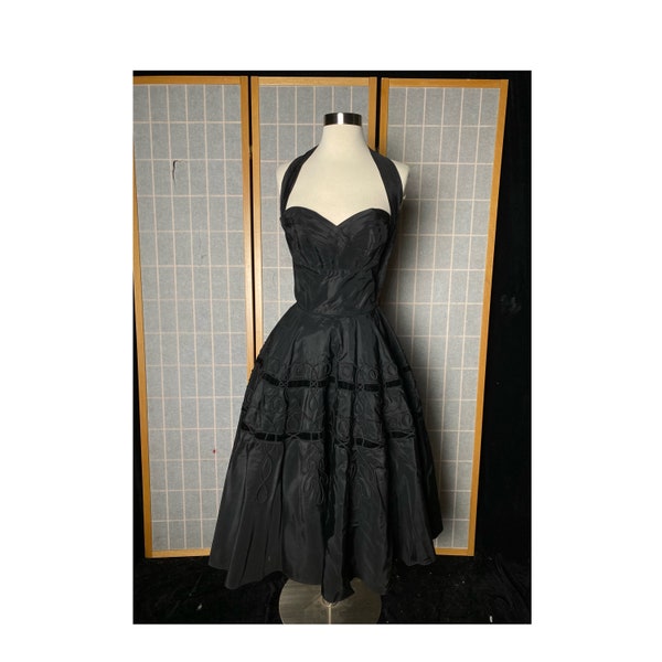 Vintage 1950’s black halter prom party dress by Fred Perlberg, size xs