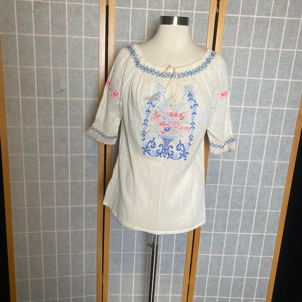 Show and Tell Mixed Print Peasant Blouse