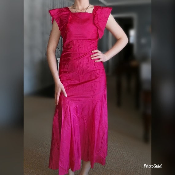 Vintage Antique 1930's Hot Pink Satin Wiggle Dress, Size XS