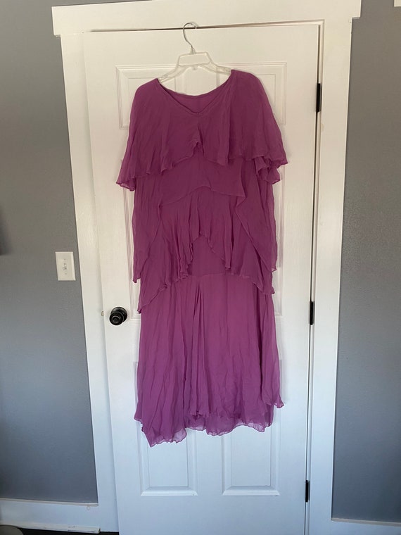 Fabulous 1930’s sheer purple ruffle volup dress, s