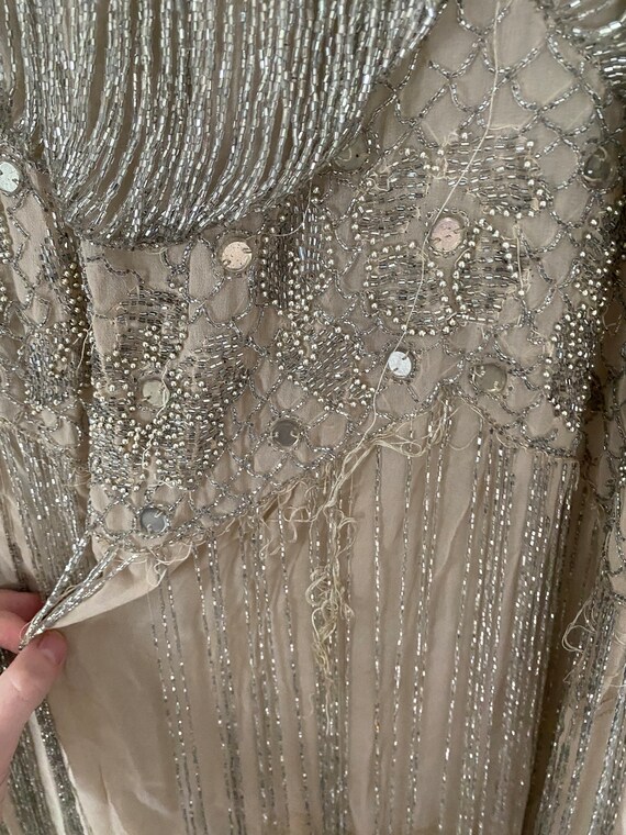 Stunning 1920’s silver glass beaded flapper dress… - image 9