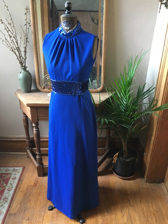 Vintage 1960's Royal Blue Sequin Maxi Dress, size… - image 2
