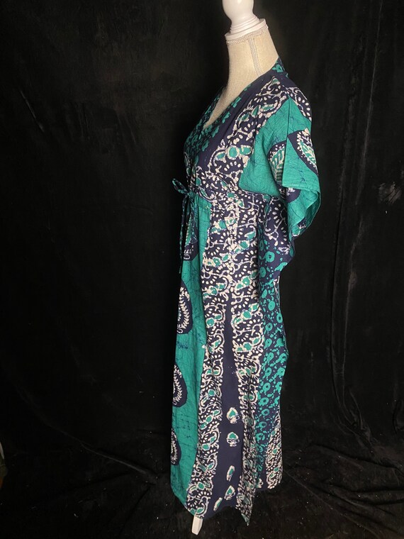 Vintage 1990’s aqua blue and white batik kaftan d… - image 6