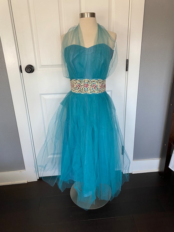 blue halter tutu dress Blue Denim Halter Neck Overbust Plus Size Corset Net Tutu Skirt 50 (for waist Size 54