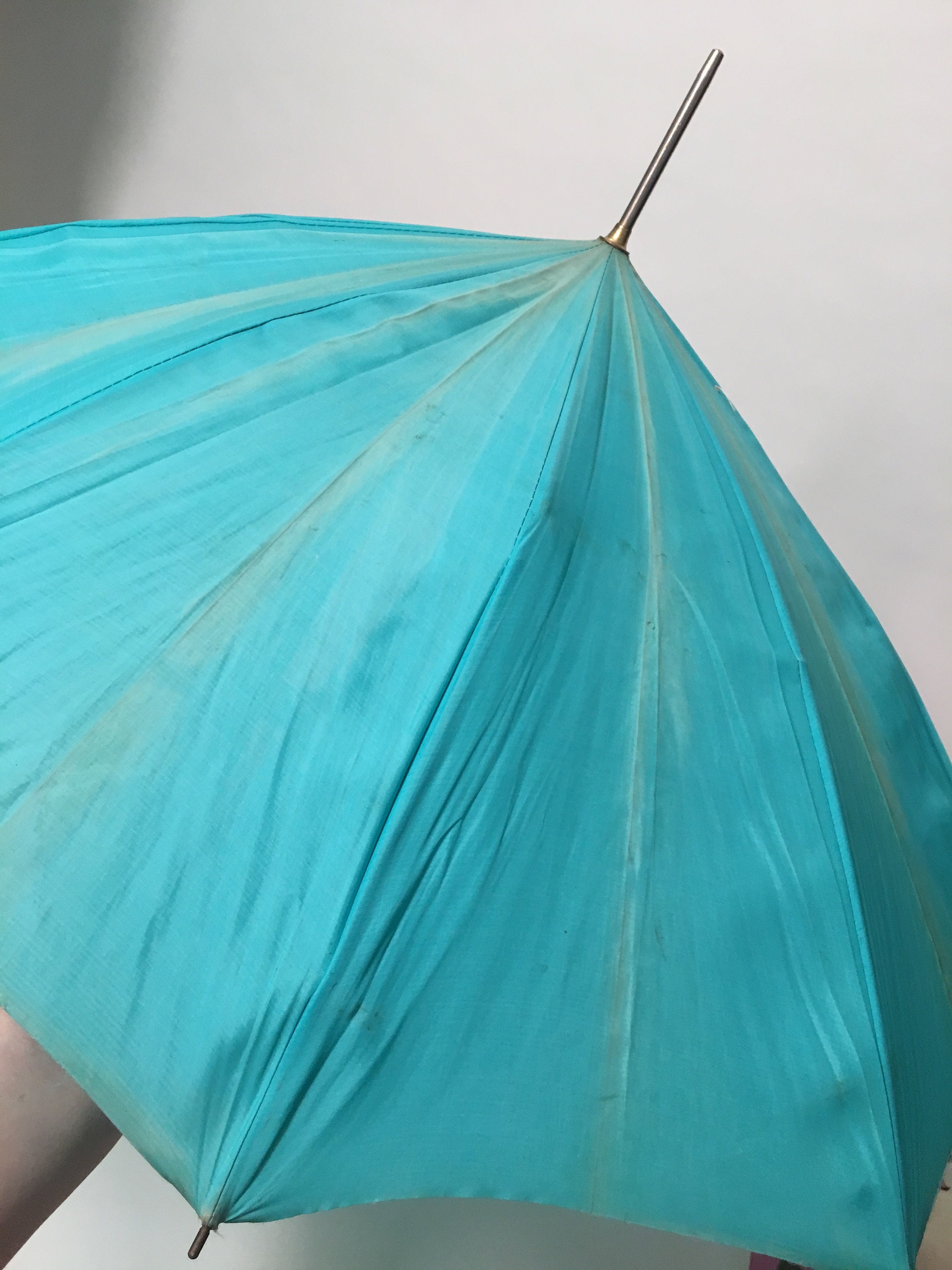 Vintage Blue Teal Umbrella With Clear Gray Plastic Handle Etsy UK