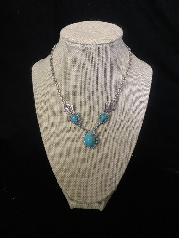 Vintage 1960’s silver and turquoise formal rhines… - image 1