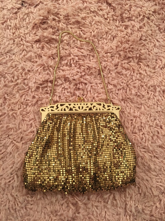 Vintage 1950's Gold Metal Purse, Hand bag, Evenin… - image 1