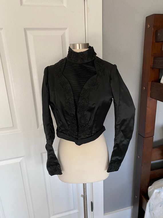 Antique 1910s black silk fitted blouse, size small