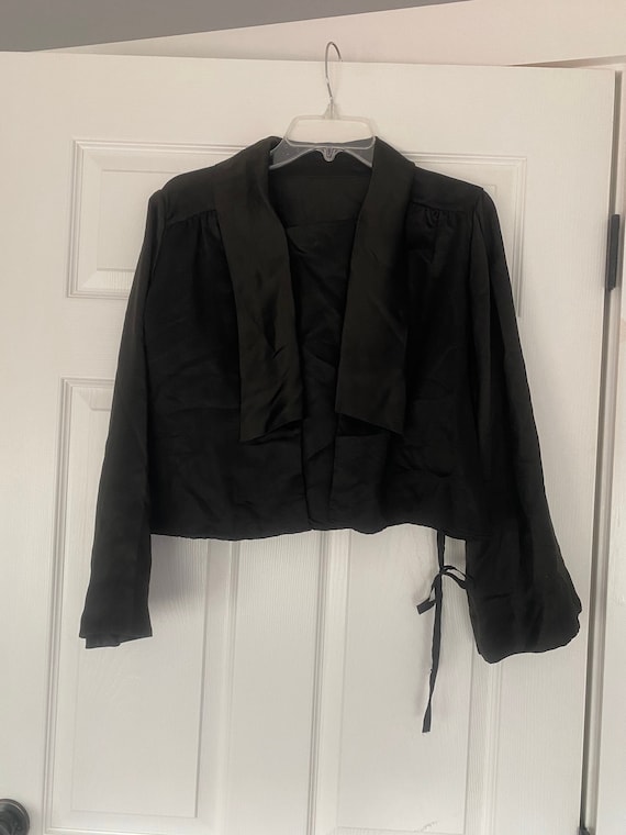 Antique 1900s black silk long sleeve blouse, size 