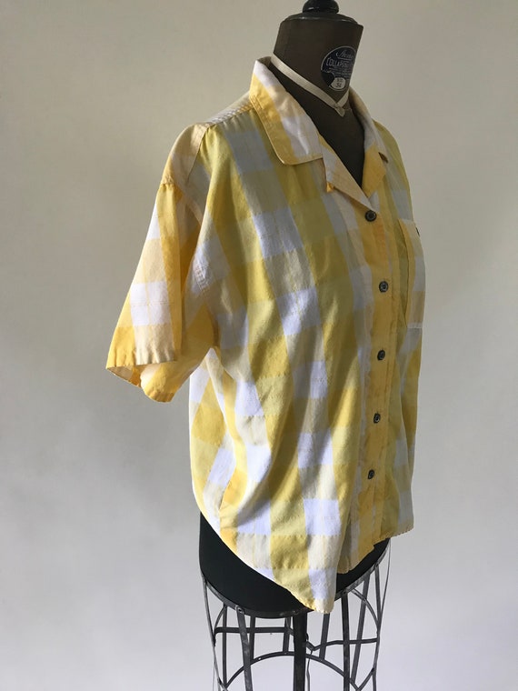 Vintage 1980s 1990s yellow and white plaid button… - image 3