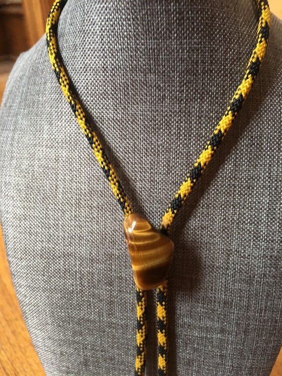 Vintage 1980's Black and Yellow Bolo Tie with Brow
