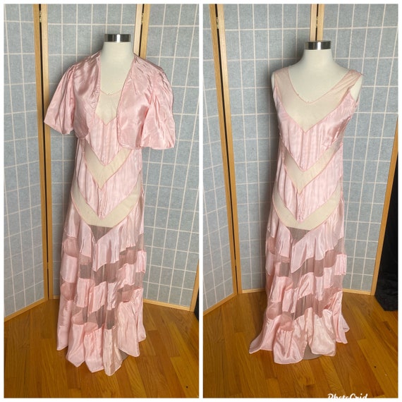 Vintage 1930’s pink sheer mesh dress with matchin… - image 1