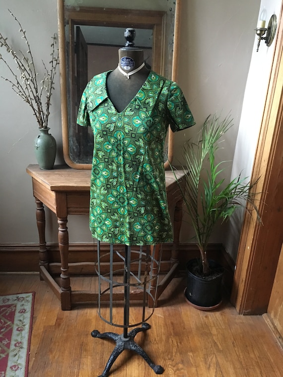 Vintage Green Psychedelic Shirt, Blouse, Tunic
