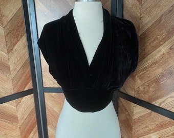 vintage 1930’s black velvet belted top, blouse, size large