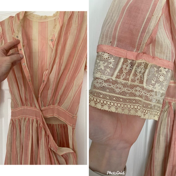 Antique 1900s pink and white cotton stripe dress … - image 3