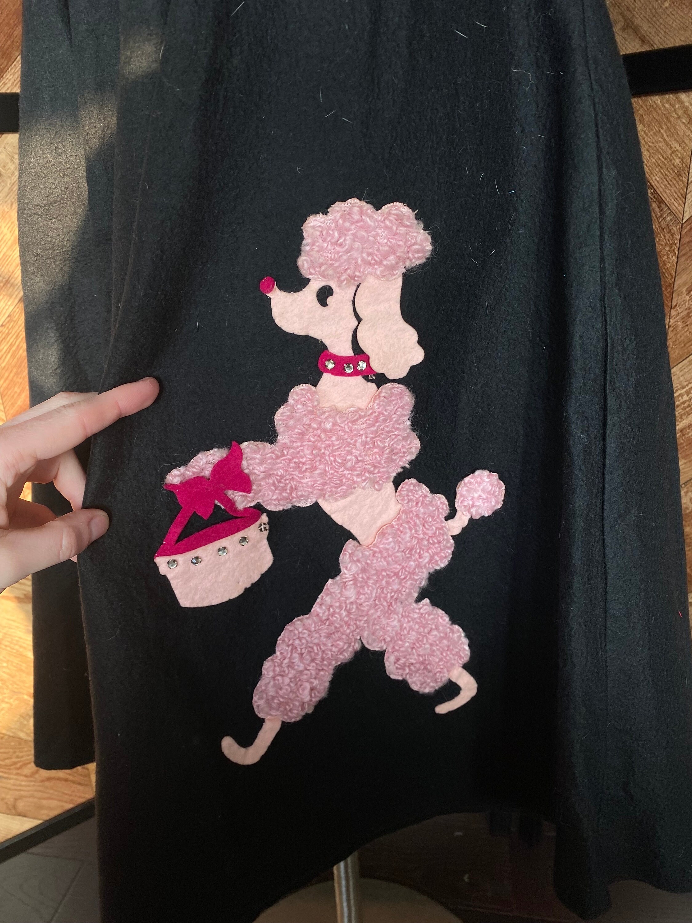 Vintage 1950's Black Felt Poodle Skirt With Pink Poodle, Size