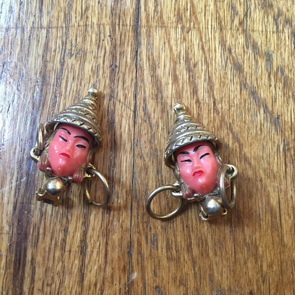 Vintage Pink Asian and Gold Selro Selini (?) Clip On Earrings