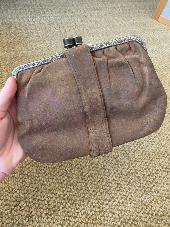 Vintage antique 1920’s leather clutch handbag wit… - image 4