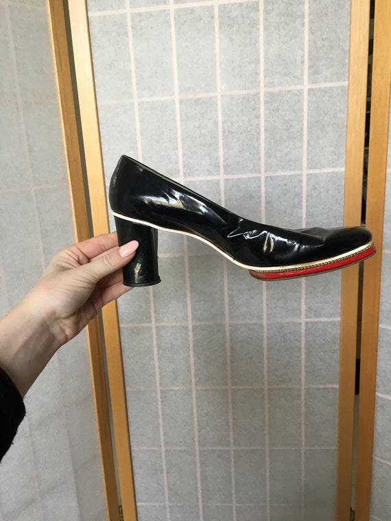 Vintage 1970's Black Shiny High Heel Platform Shoe