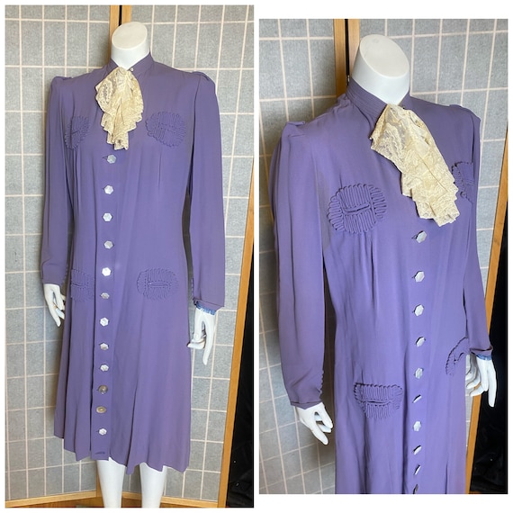 Vintage 1940’s purple long sleeve crepe dress wit… - image 1