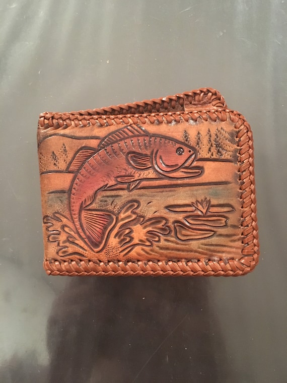 Vintage Brown Pleather Wallet - Fishing, Bill, To… - image 2