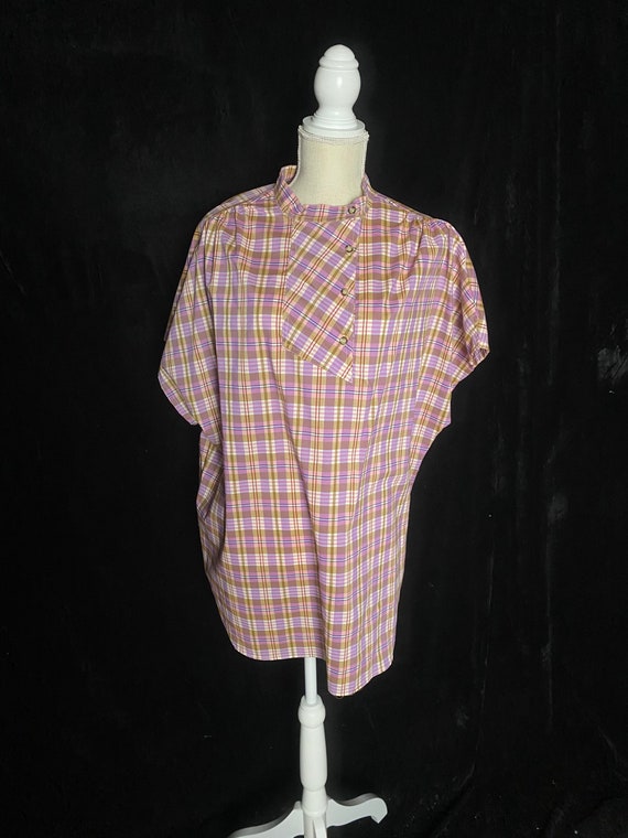 Vintage 1970’s purple plaid Levi’s smock button b… - image 1