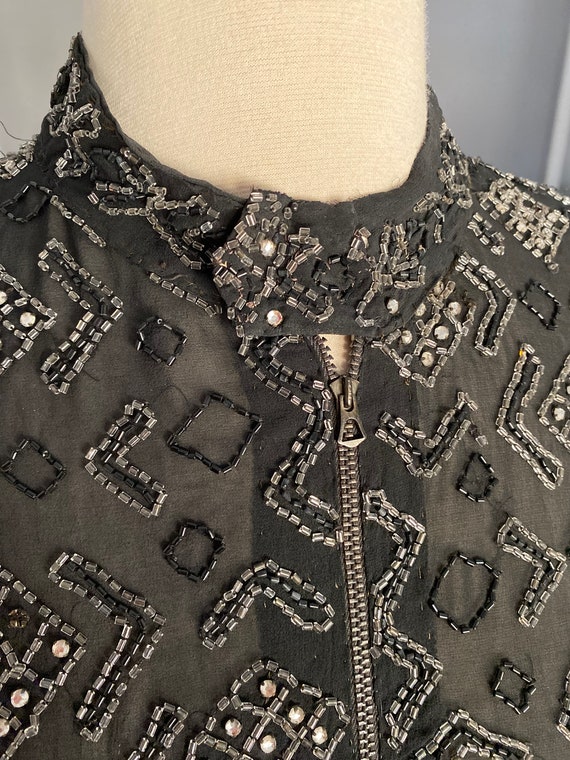 Vintage 1940’s sheer black fully beaded blouse, s… - image 2