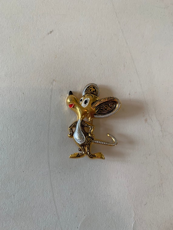 Vintage Gold and Black Cute Mouse Pin Brooch