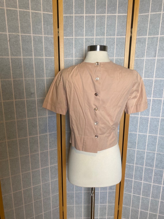 Vintage 1950’s pink tan short sleeve embroidered … - image 5