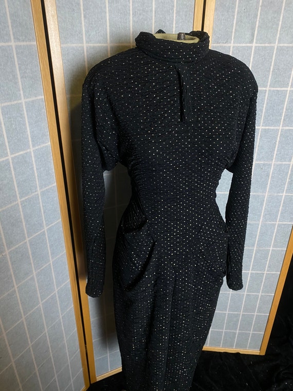 Vintage 1980’s fitted black rouched wiggle dress … - image 3