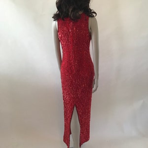Vintage 1980s Full length red silk sequin dress image 2