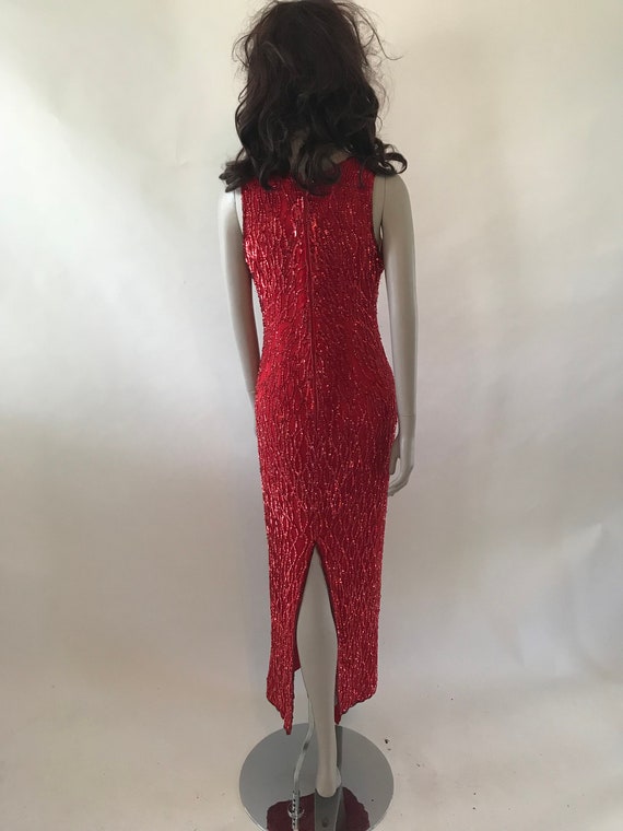 Vintage 1980s Full length red silk sequin dress - image 2