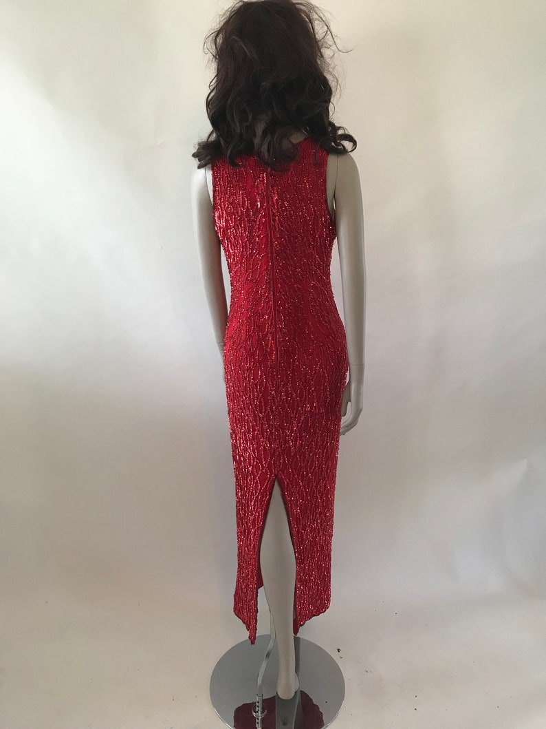 Vintage 1980s Full length red silk sequin dress zdjęcie 2