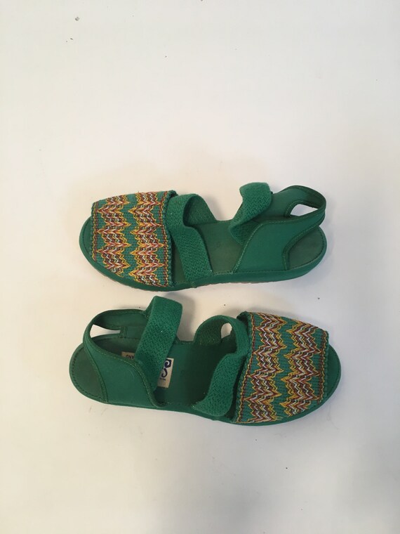 Vintage 1940's Green Platform Sandals, Size 5