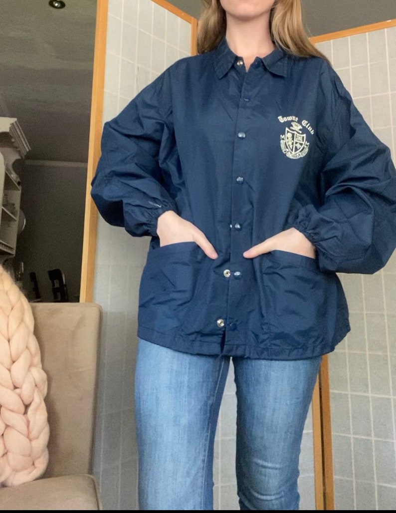 Vintage 1970s navy blue Towne Club windbreaker, size Large image 4