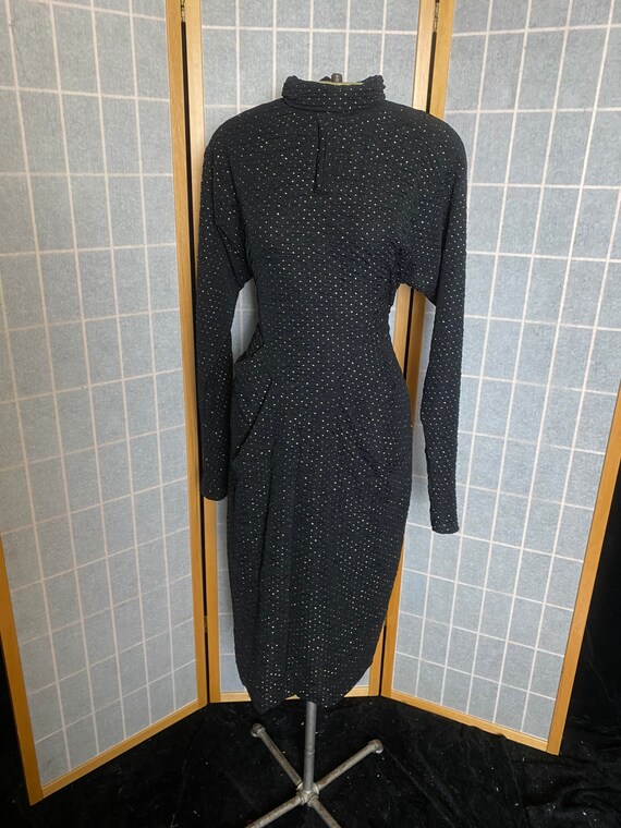 Vintage 1980’s fitted black rouched wiggle dress … - image 2