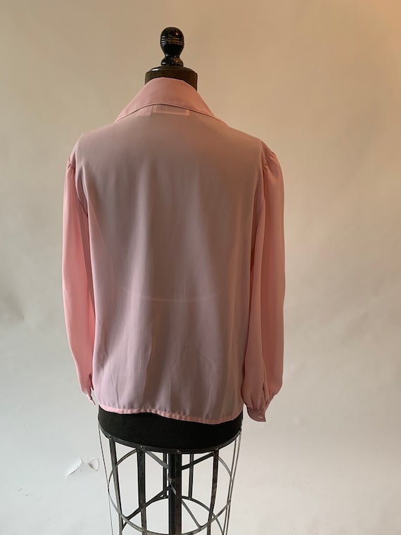 Vintage 1980s pink blouse with pintucks and bow - image 4