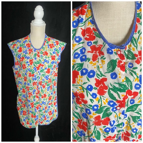 Vintage 1960’s primary color floral chore vest, c… - image 1