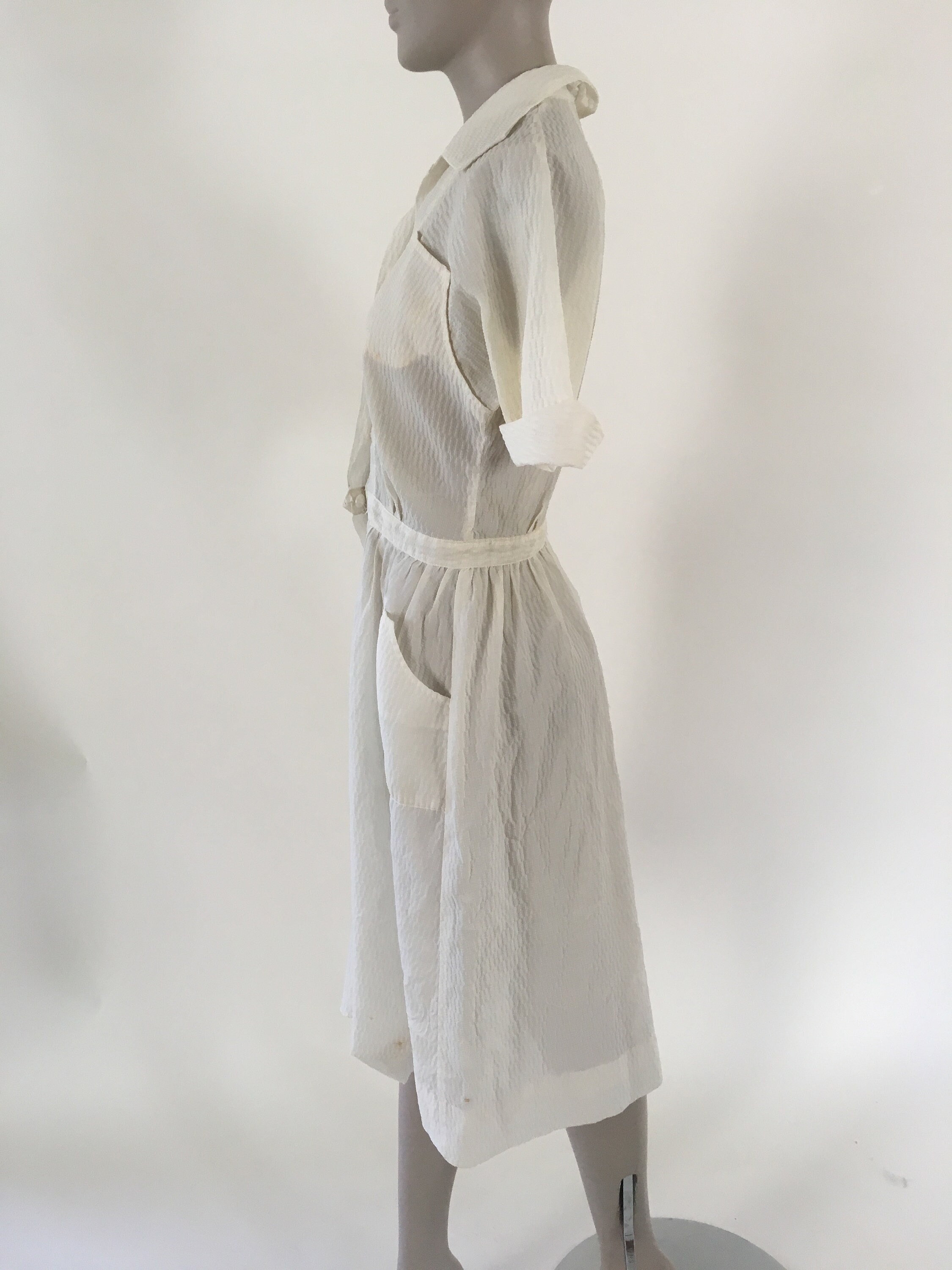 Vintage 1950's White Seersucker Short Sleeve Nurse Costume | Etsy