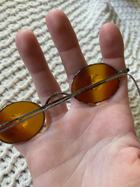 Vintage antique yellow frosted eyeglasses, sharp … - image 3