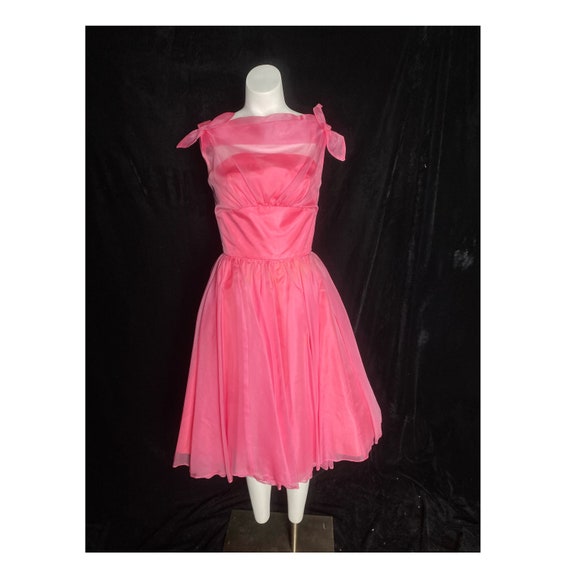 Vintage 1950’s bright pink sheer tulle party dres… - image 1