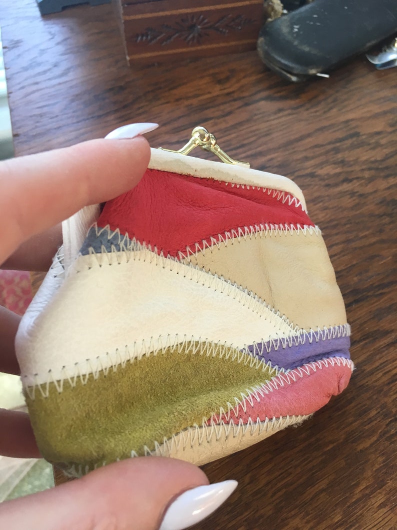 Vintage Colorful Color block Leather Suede Coin Purse