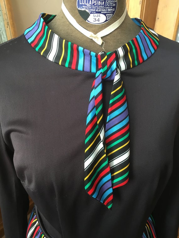 Vintage 1970's Black and Rainbow colorful Stripe … - image 3