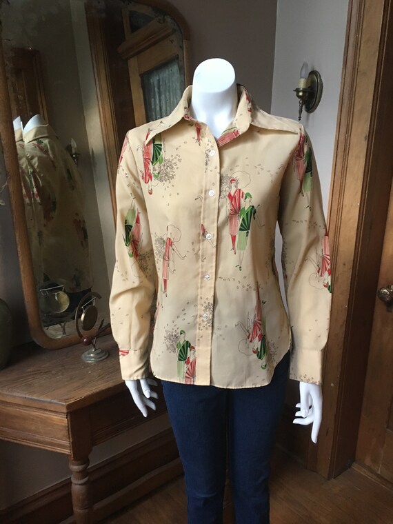 Vintage 1970's Flapper Novelty Print Shirt