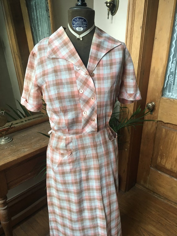 Vintage Peach Gingham Dress Gem